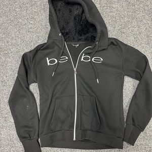 Bebe Sport Black Zip Hoodie S Fleece Lined Hood
